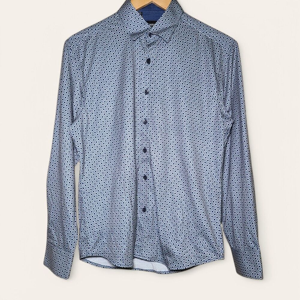 NWT Duchamp London Neat Casual Knit Shirt Men's Size Small Navy Blue Button-Up